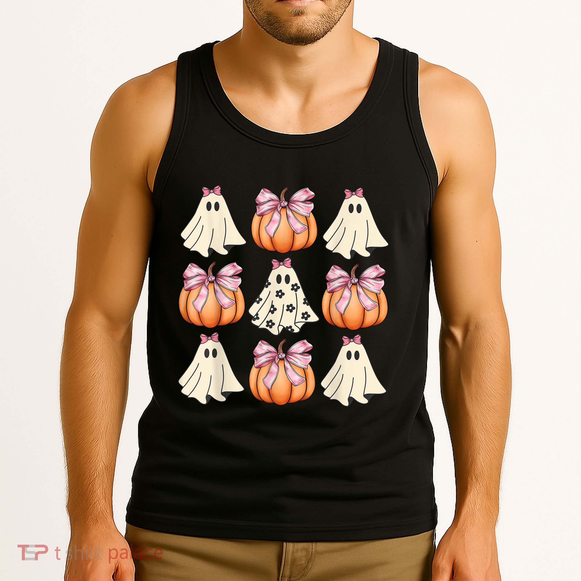 Cute Ghost Florals Coquette Bows Pumpkins Halloween Tank Top