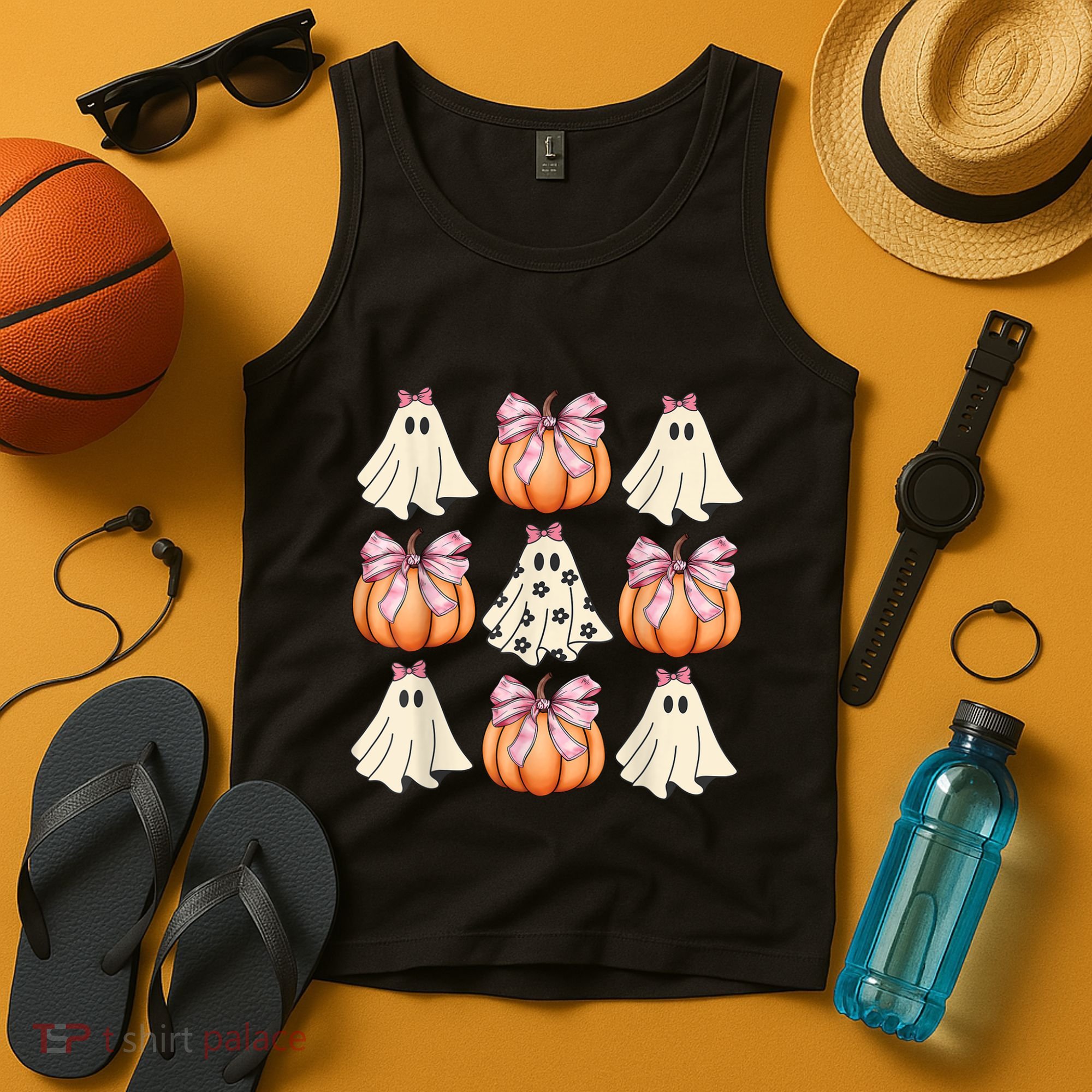 Cute Ghost Florals Coquette Bows Pumpkins Halloween Tank Top