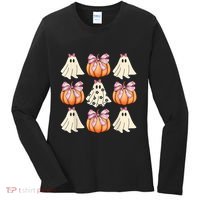 Cute Ghost Florals Coquette Bows Pumpkins Halloween Women's Long Sleeve Shirt thumb 0