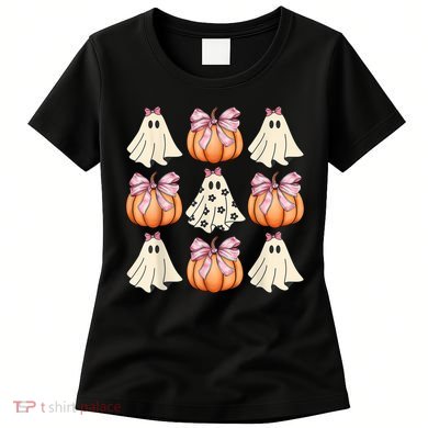 Cute Ghost Florals Coquette Bows Pumpkins Halloween Women's T-Shirt