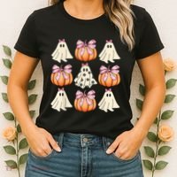 Cute Ghost Florals Coquette Bows Pumpkins Halloween Women's T-Shirt thumb 2