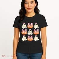 Cute Ghost Florals Coquette Bows Pumpkins Halloween Women's T-Shirt thumb 4