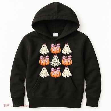 Cute Ghost Florals Coquette Bows Pumpkins Halloween Kids Hoodie