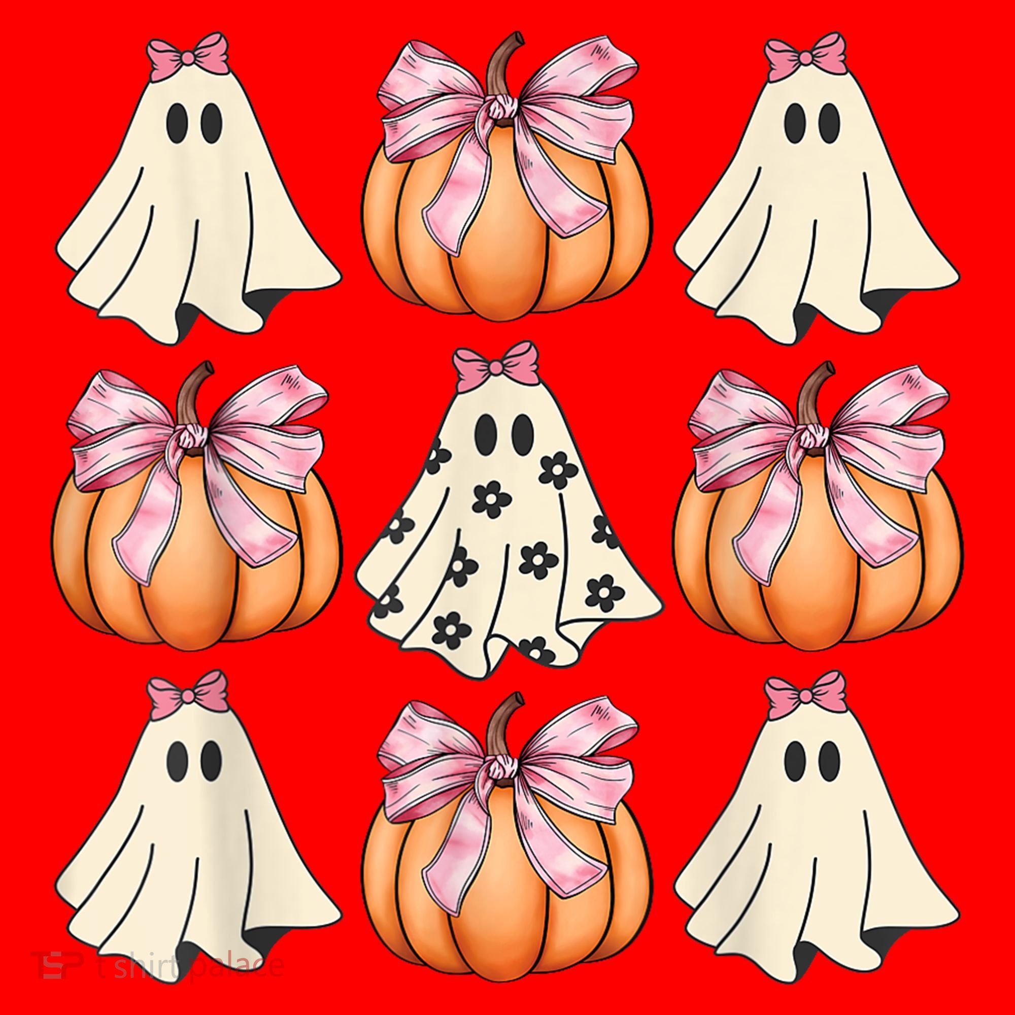 Cute Ghost Florals Coquette Bows Pumpkins Halloween Santa Hat