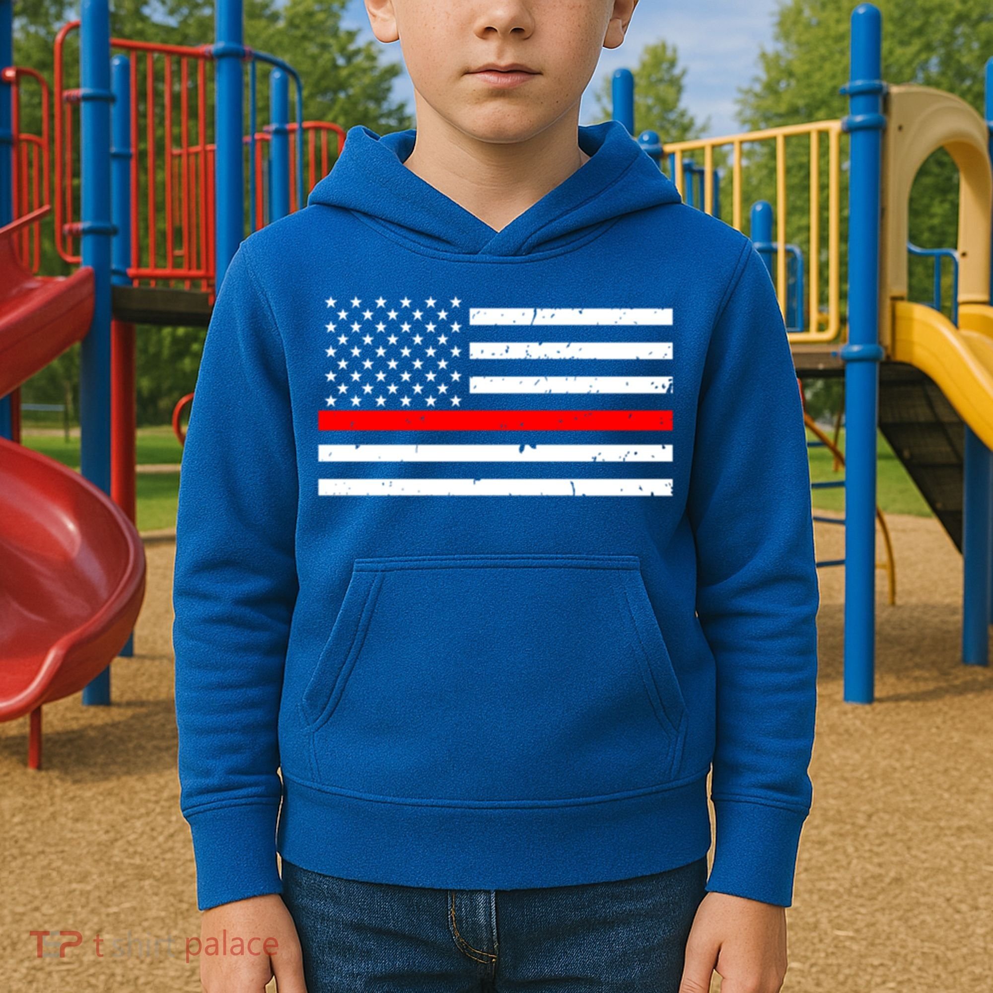 Cool Gift Firefighter Thin Red Line Flag Gift Kids Hoodie