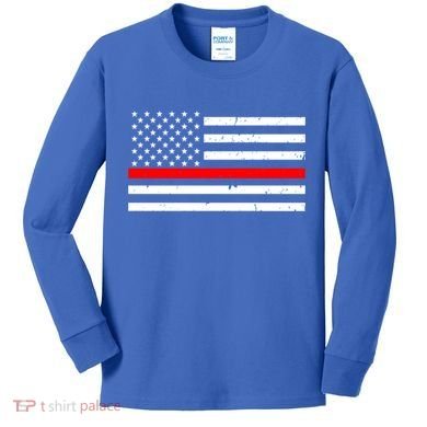 Cool Gift Firefighter Thin Red Line Flag Gift Kids Long Sleeve Shirt