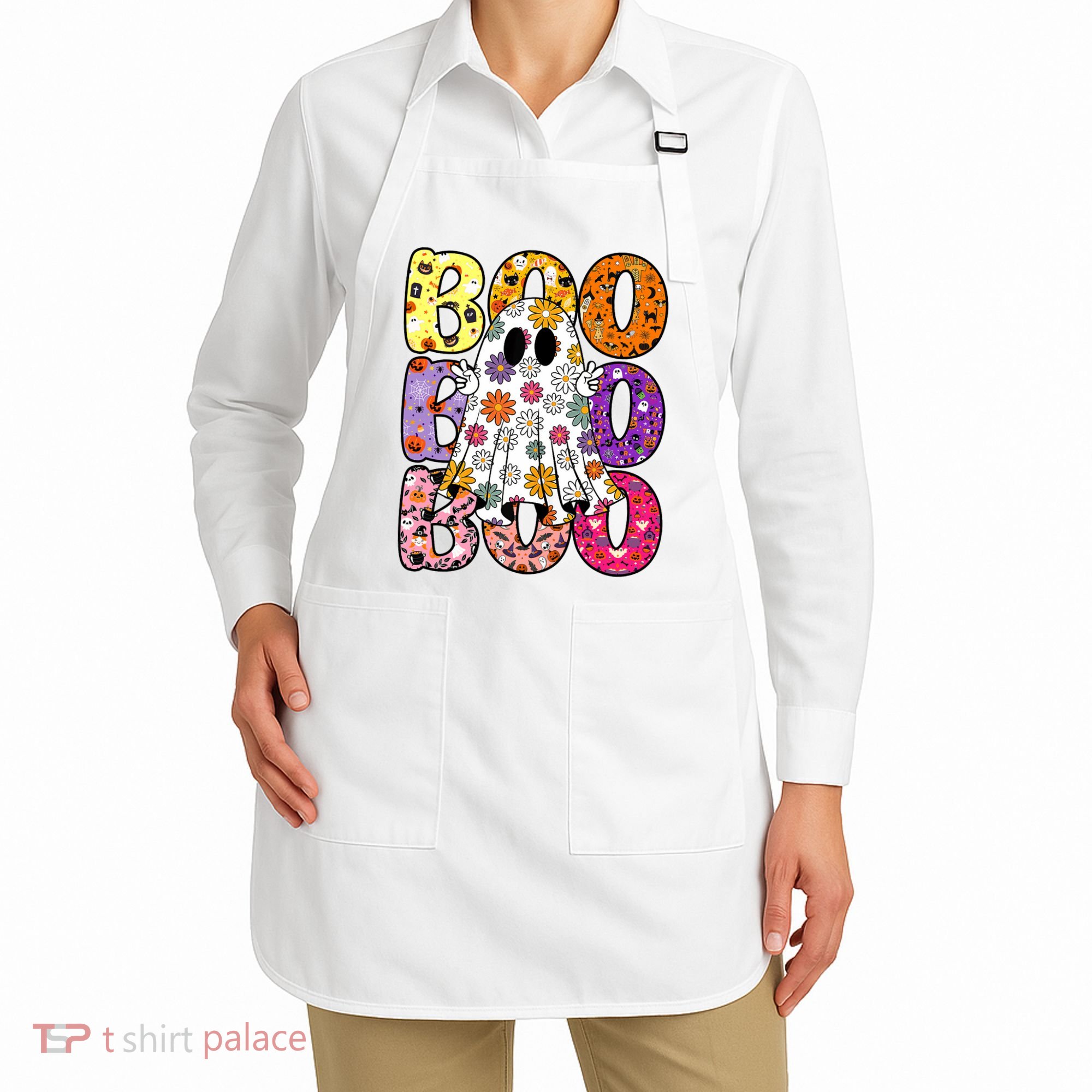 Cute Ghost Floral Boo Halloween Boy Girl Ghost Spooky Season Apron