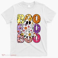 Cute Ghost Floral Boo Halloween Boy Girl Ghost Spooky Season T-Shirt thumb 0