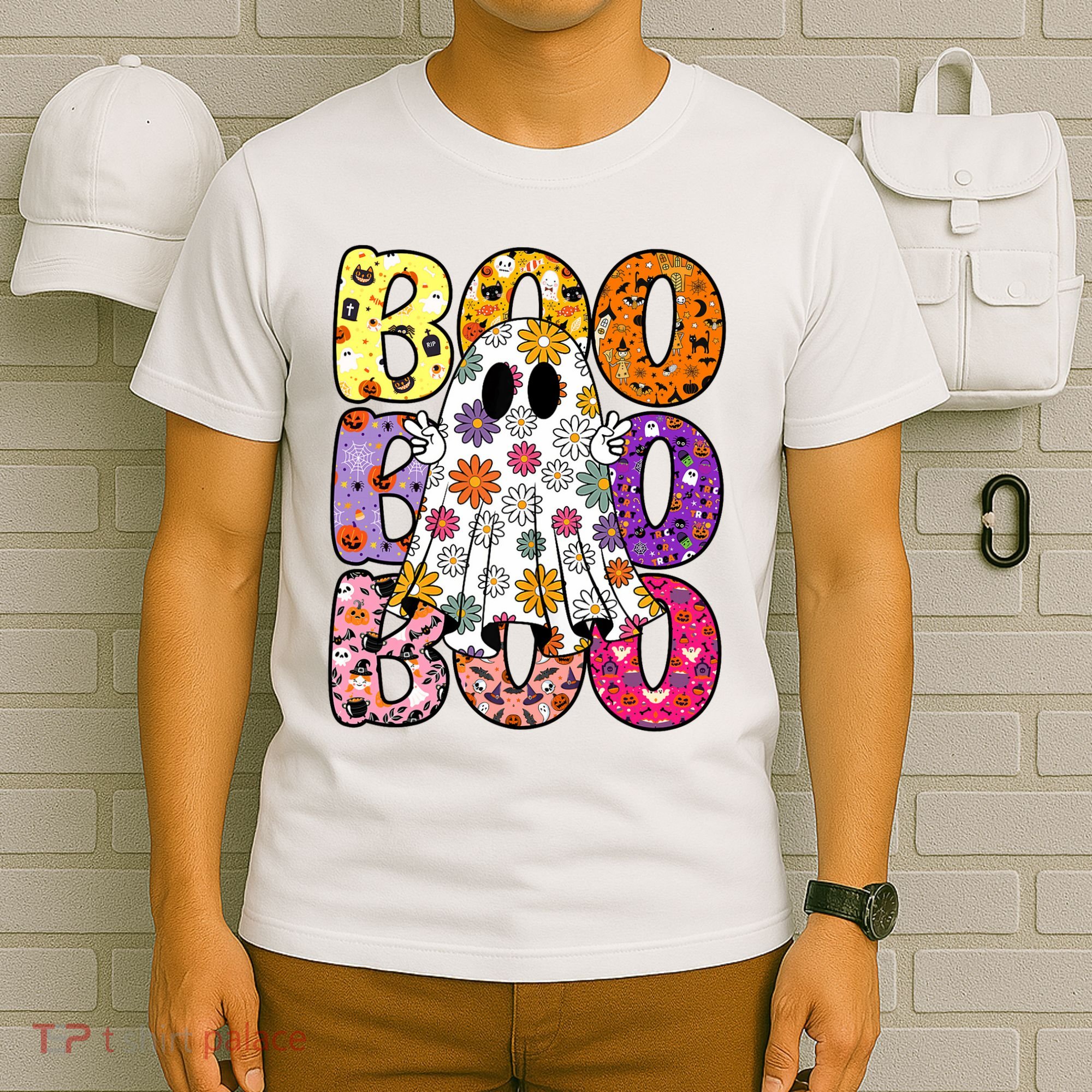 Cute Ghost Floral Boo Halloween Boy Girl Ghost Spooky Season T-Shirt