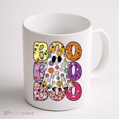 Cute Ghost Floral Boo Halloween Boy Girl Ghost Spooky Season Coffee Mug back