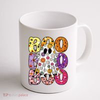 Cute Ghost Floral Boo Halloween Boy Girl Ghost Spooky Season Coffee Mug thumb 1