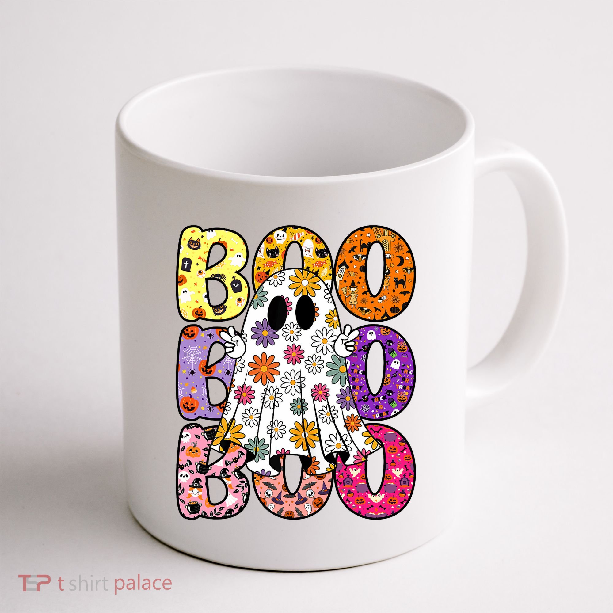 Cute Ghost Floral Boo Halloween Boy Girl Ghost Spooky Season Coffee Mug