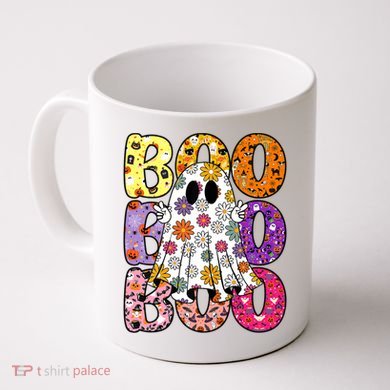 Cute Ghost Floral Boo Halloween Boy Girl Ghost Spooky Season Coffee Mug