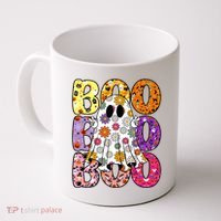 Cute Ghost Floral Boo Halloween Boy Girl Ghost Spooky Season Coffee Mug thumb 0
