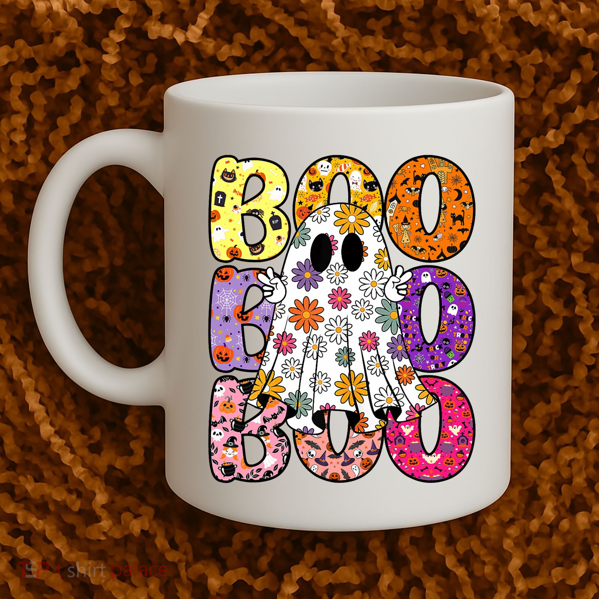 Cute Ghost Floral Boo Halloween Boy Girl Ghost Spooky Season Coffee Mug
