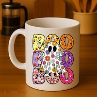 Cute Ghost Floral Boo Halloween Boy Girl Ghost Spooky Season Coffee Mug thumb 4