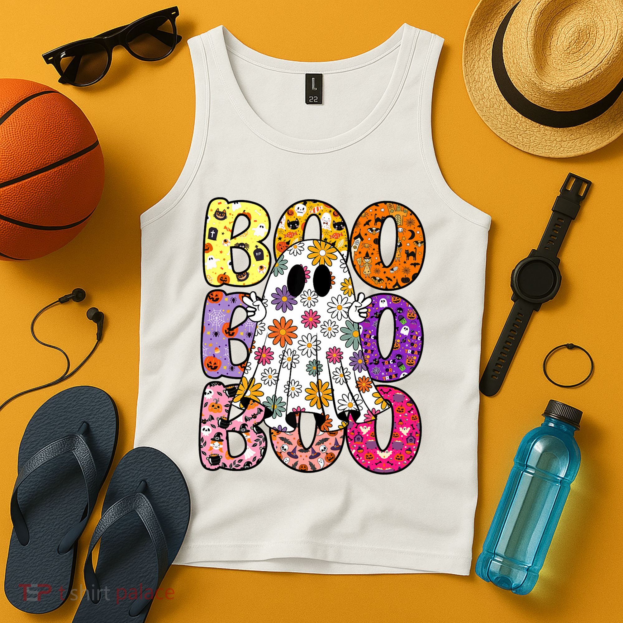 Cute Ghost Floral Boo Halloween Boy Girl Ghost Spooky Season Tank Top