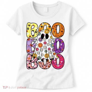 Cute Ghost Floral Boo Halloween Boy Girl Ghost Spooky Season Women's T-Shirt