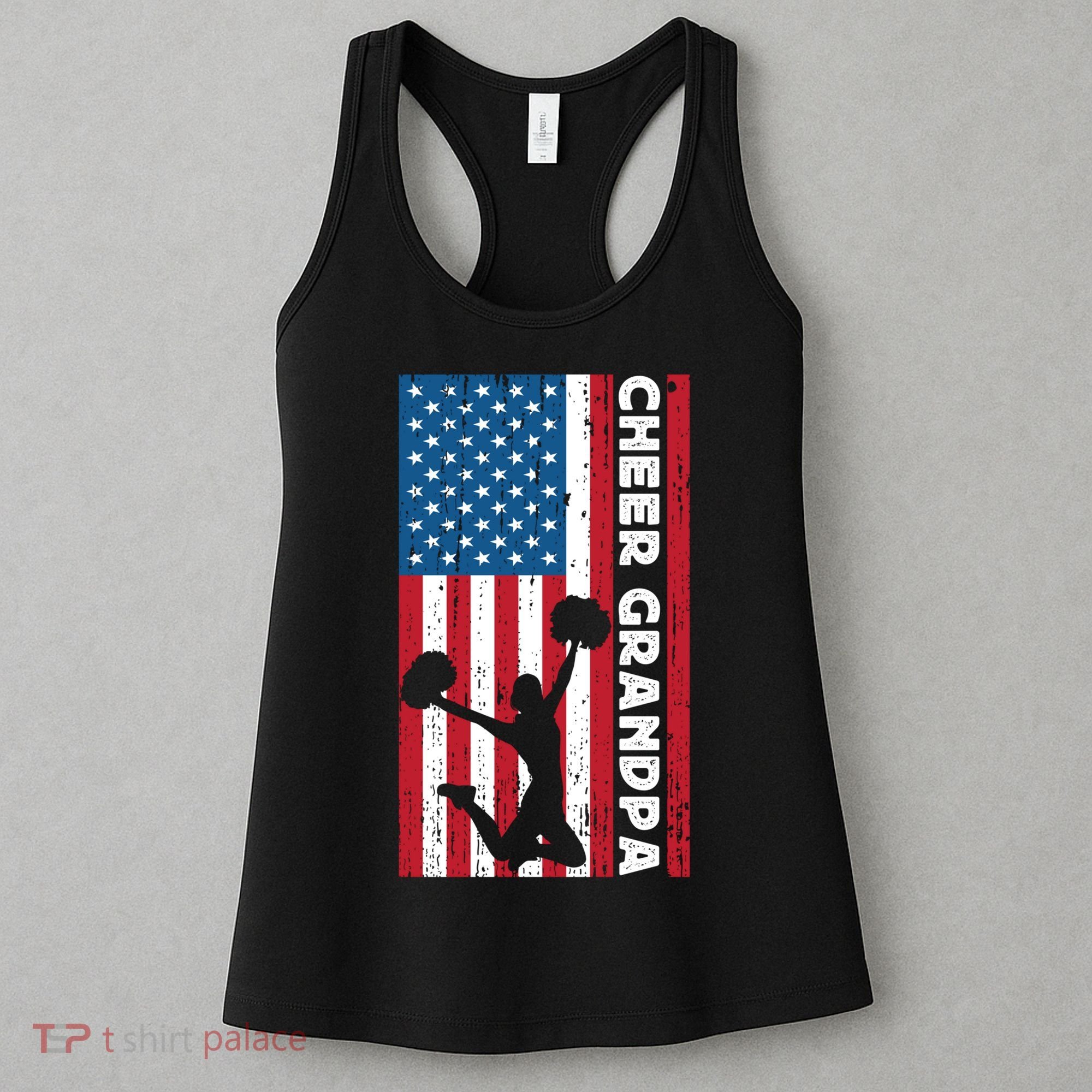 Cheer Grandpa For Usa American Flag Cheerleader Grandpa Long Women's Tank Top