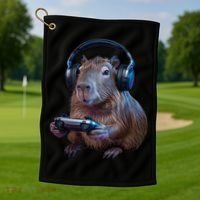 Capybara Gaming - Funny Gamer Capybara  Golf Towel thumb 1