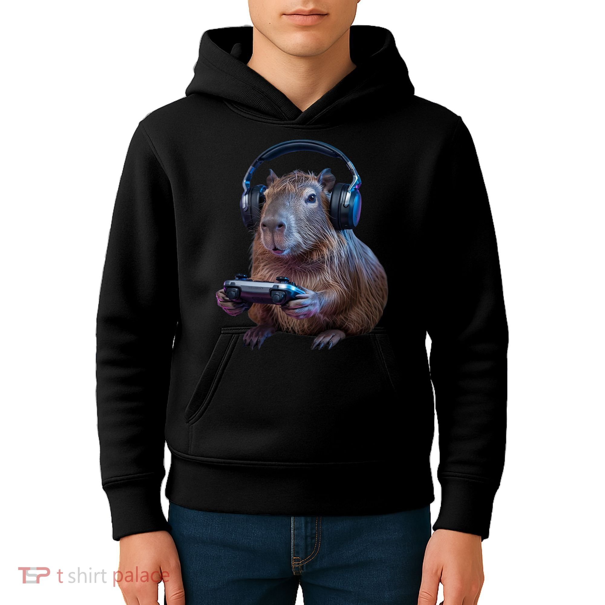Capybara Gaming - Funny Gamer Capybara  Kids Hoodie