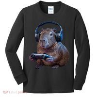 Capybara Gaming - Funny Gamer Capybara  Kids Long Sleeve Shirt thumb 0