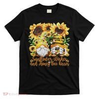 Cute Gnome For Women Sunflower Wishes And Honey Bee Kisses T-Shirt thumb 0