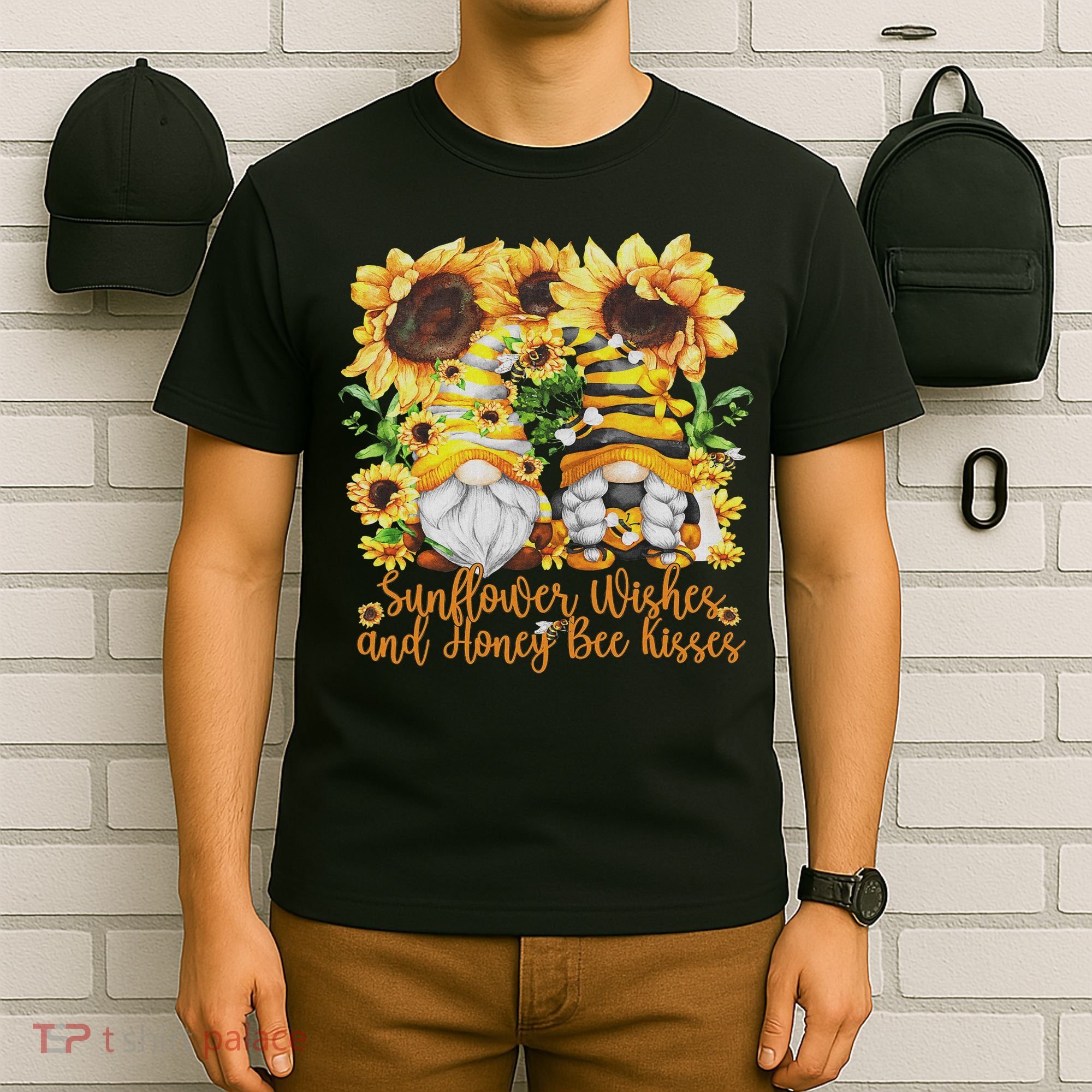 Cute Gnome For Women Sunflower Wishes And Honey Bee Kisses T-Shirt