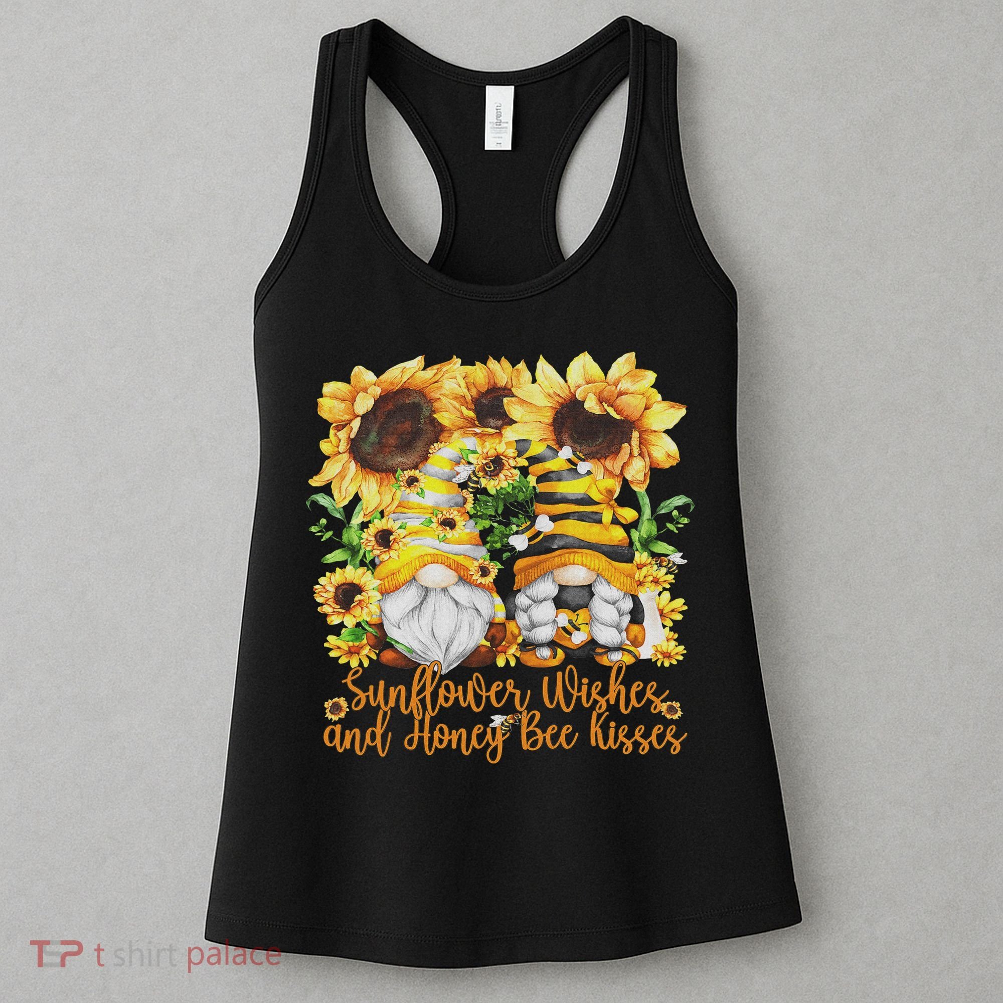 Cute Gnome For Women Sunflower Wishes And Honey Bee Kisses Women's Tank Top