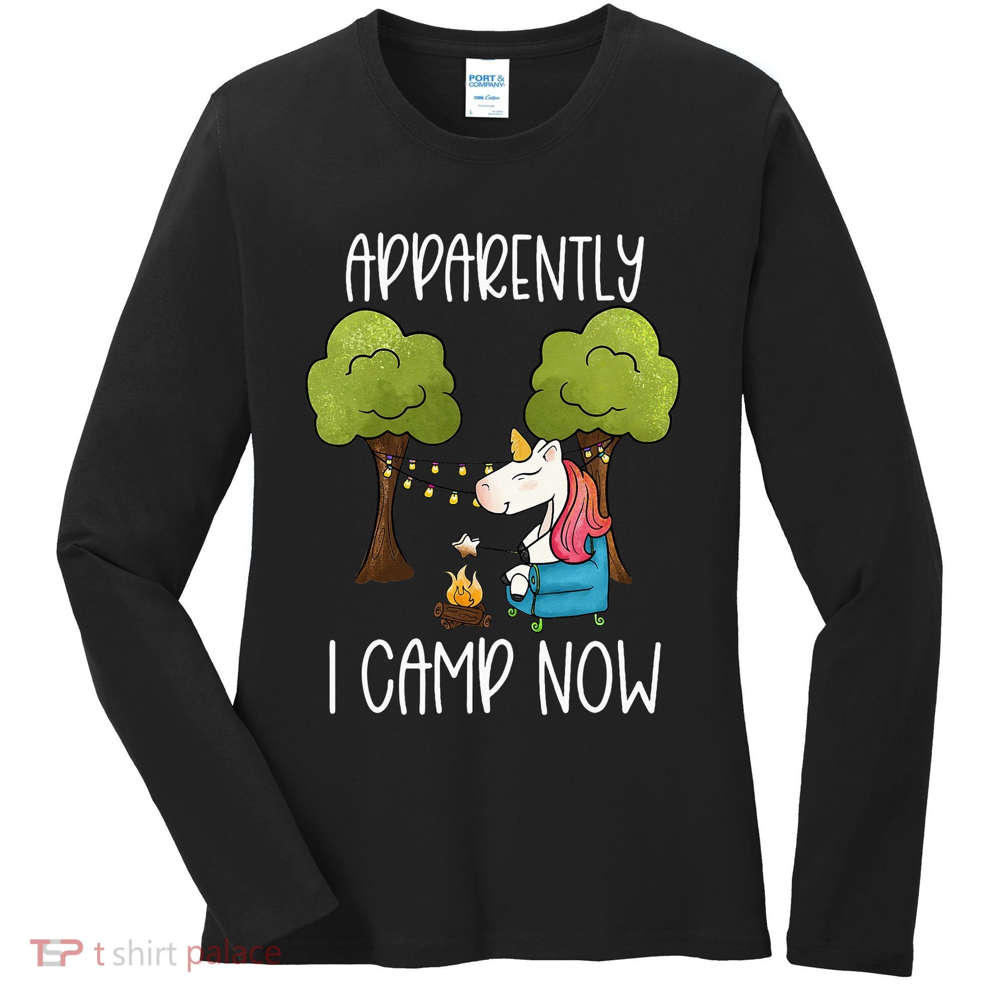 Childrens Glamping Gear Unicorn Camping Stuff Campfire Smore Women's Long Sleeve Shirt
