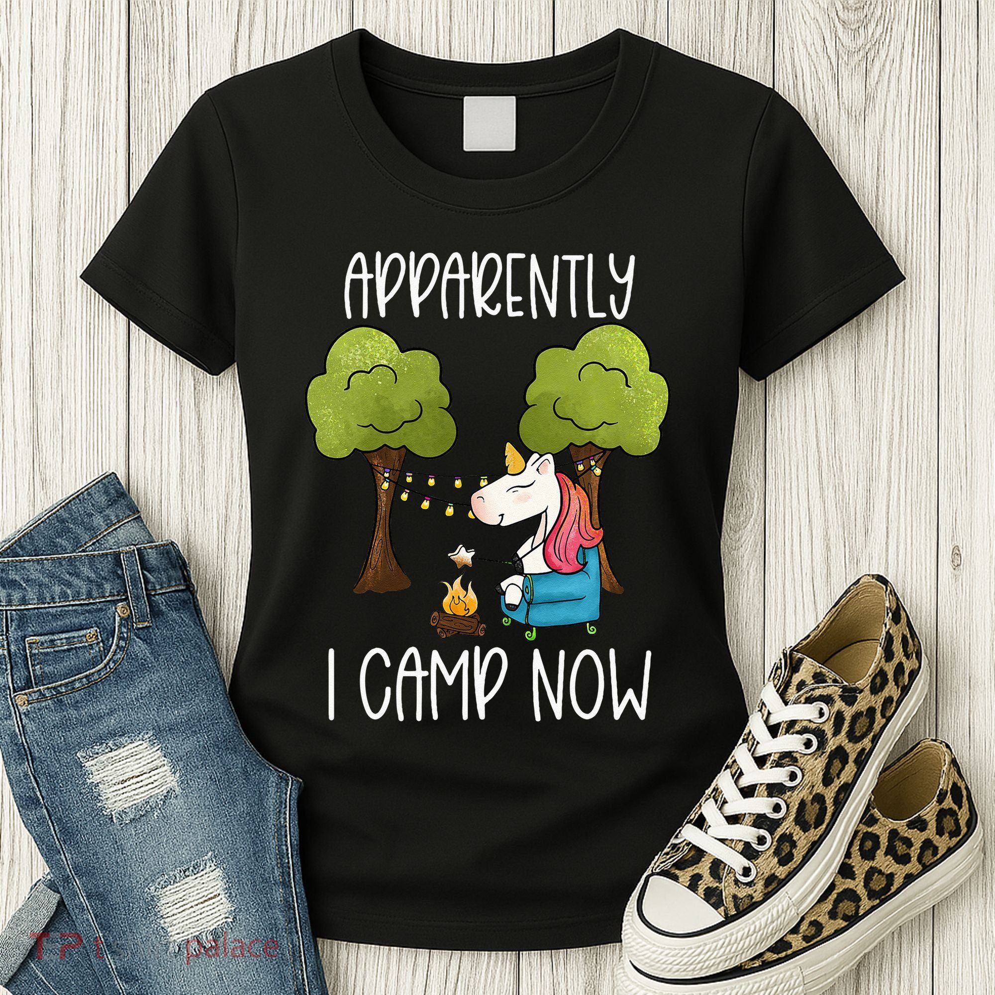 Childrens Glamping Gear Unicorn Camping Stuff Campfire Smore Women's T-Shirt