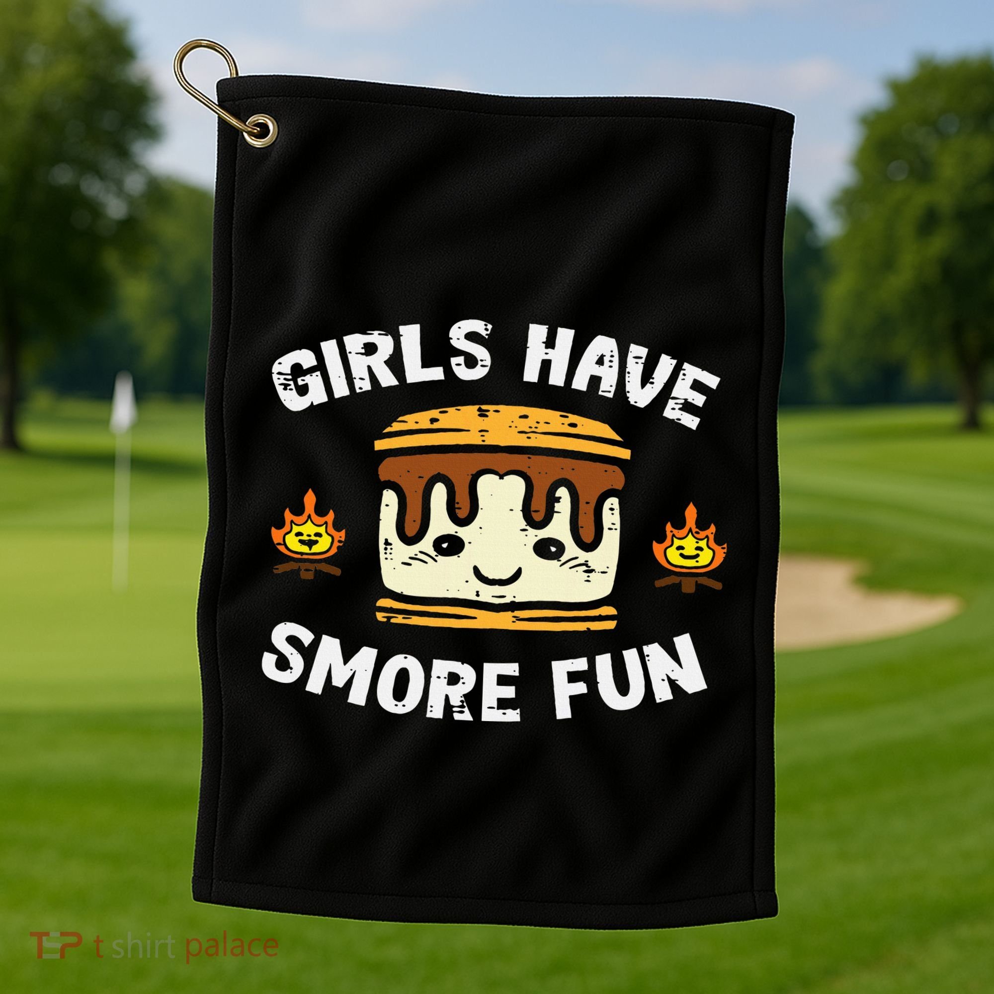 Camping Girl Have Smore Fun Camper Golf Towel