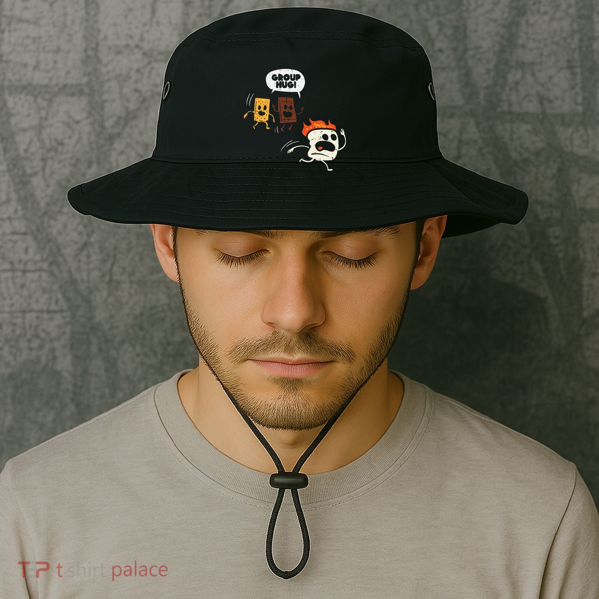 Camping Group Hug Smores Funny Marshmallow Bucket Hat