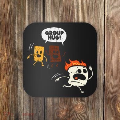 Camping Group Hug Smores Funny Marshmallow Coaster