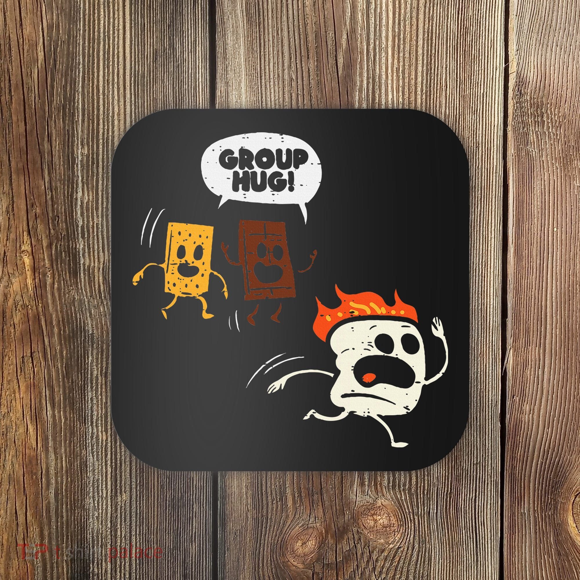 Camping Group Hug Smores Funny Marshmallow Coaster