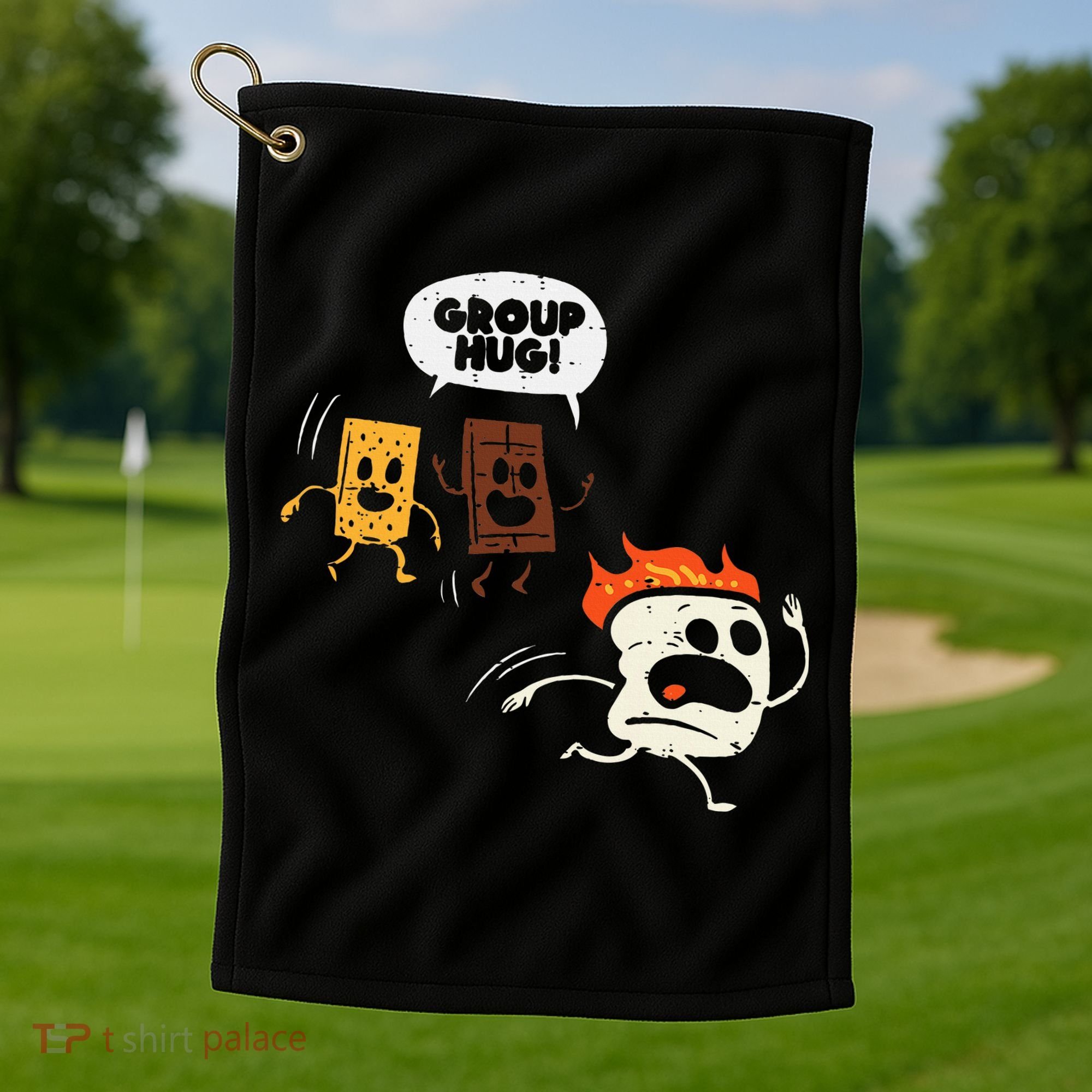 Camping Group Hug Smores Funny Marshmallow Golf Towel