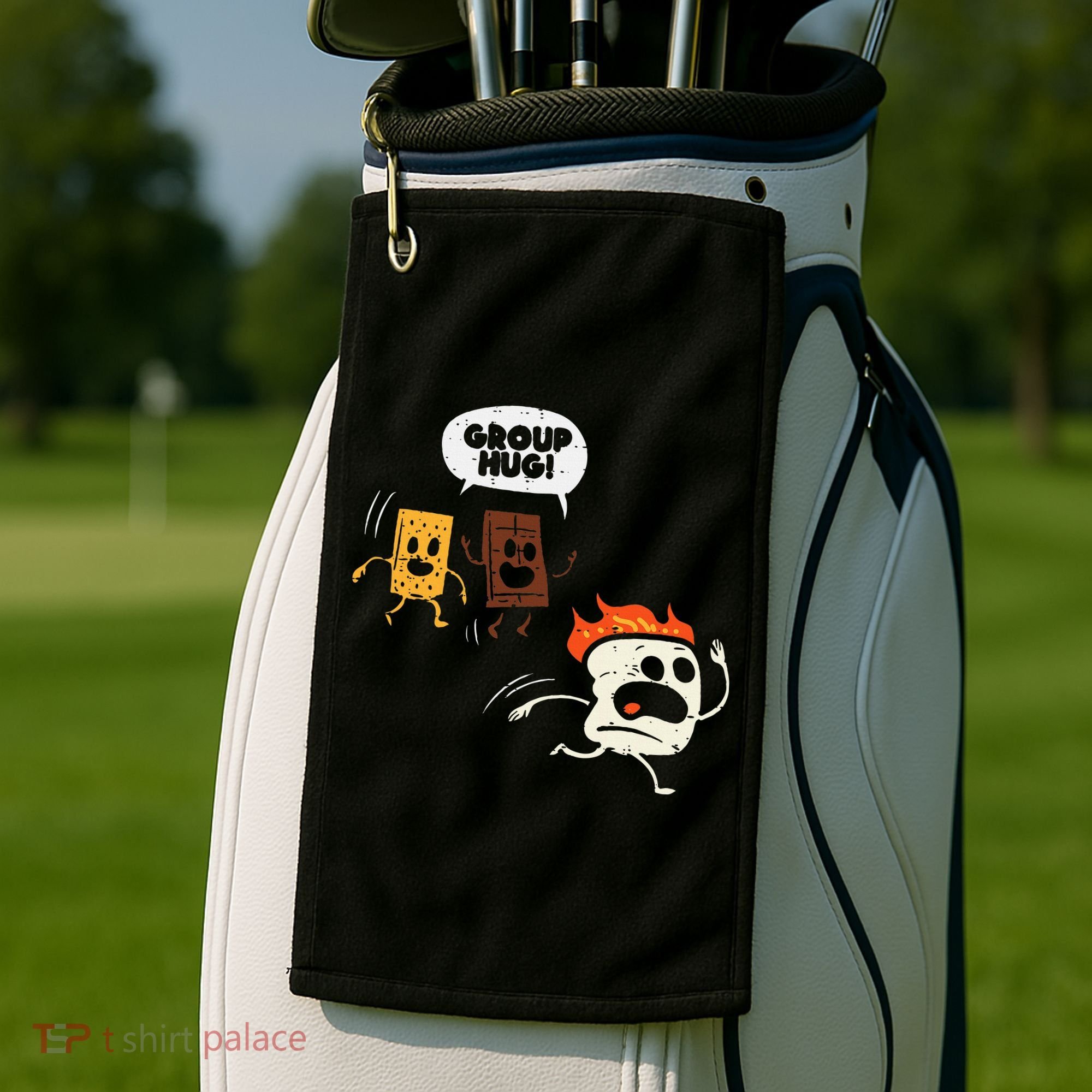 Camping Group Hug Smores Funny Marshmallow Golf Towel