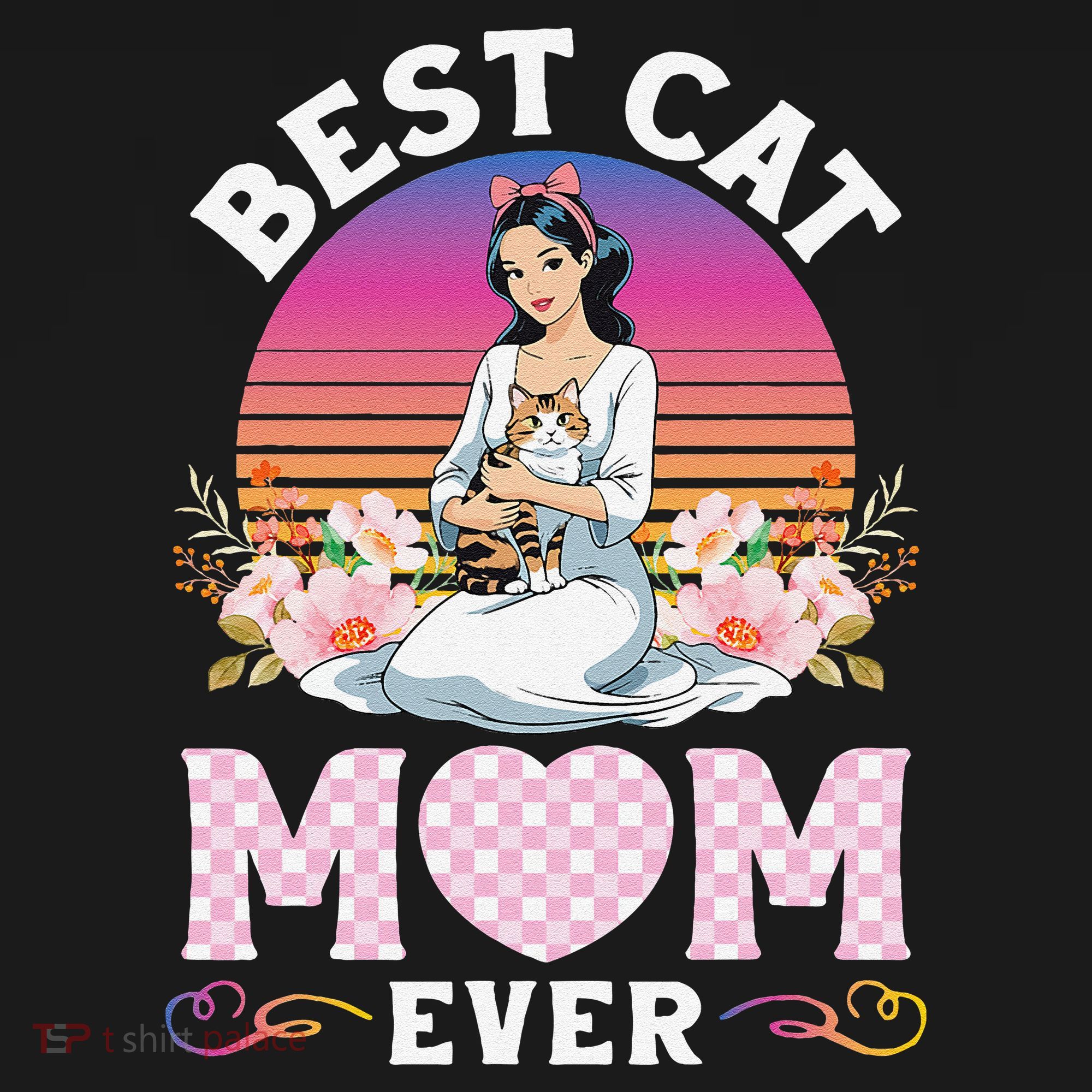 Cute Girl Hugging Oriental And Flowers Best Cat Mom Ever Women's Hoodie