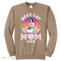 Cute Girl Hugging Oriental And Flowers Best Cat Mom Ever Sweatshirt thumb 0