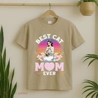 Cute Girl Hugging Oriental And Flowers Best Cat Mom Ever T-Shirt thumb 2