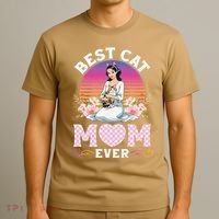 Cute Girl Hugging Oriental And Flowers Best Cat Mom Ever T-Shirt thumb 3