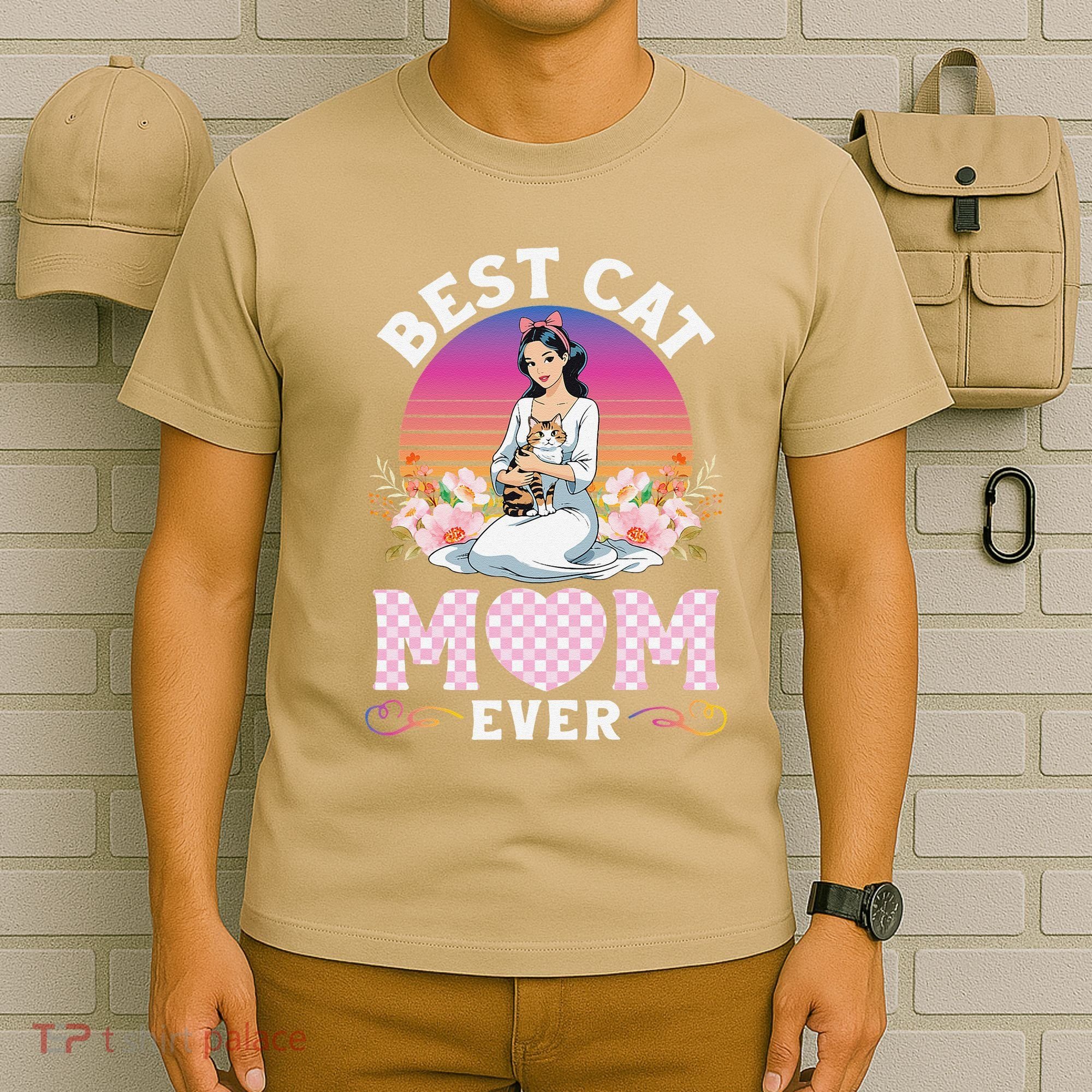 Cute Girl Hugging Oriental And Flowers Best Cat Mom Ever T-Shirt