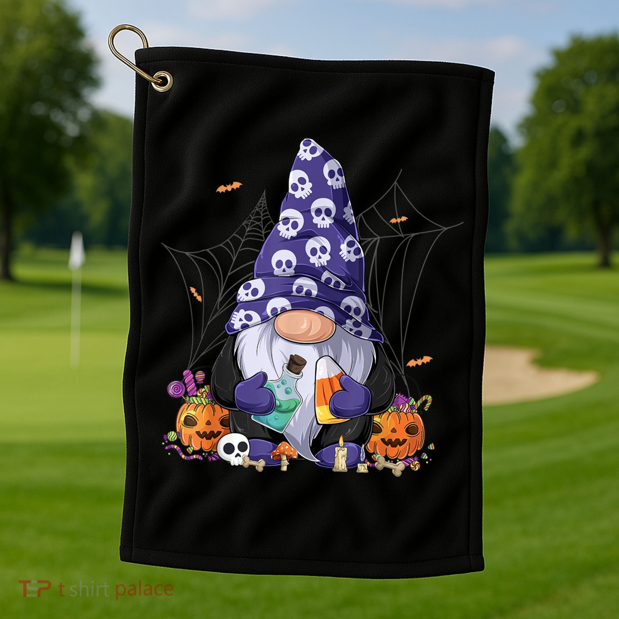 Cute Gnomes Happy Halloween Fall Candy Corn Pumpkin Golf Towel