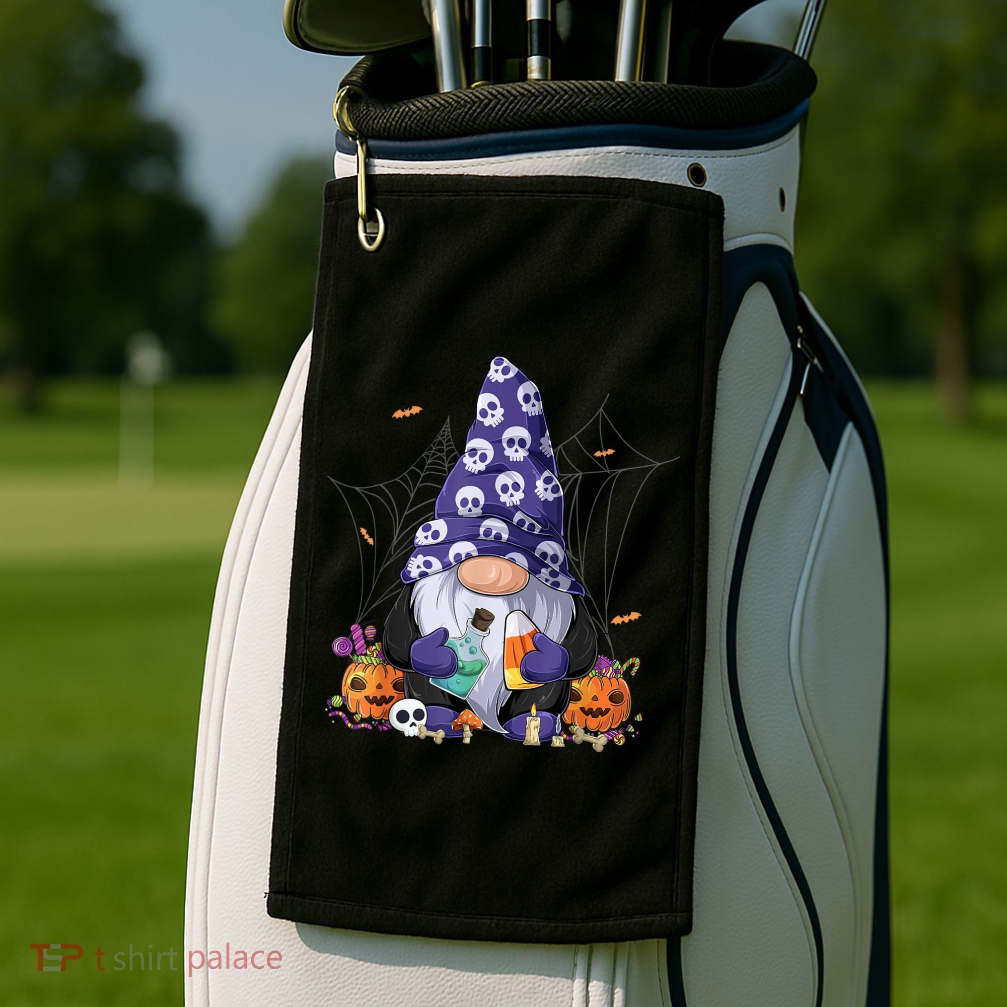 Cute Gnomes Happy Halloween Fall Candy Corn Pumpkin Golf Towel