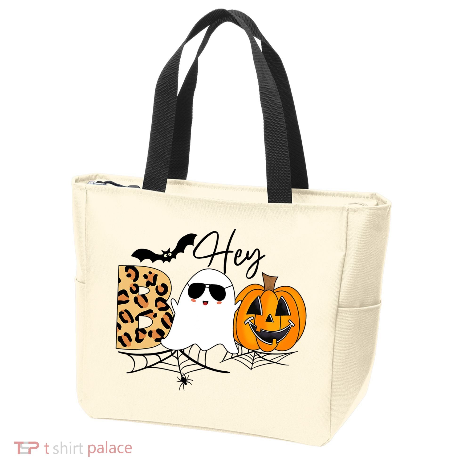 Cute Ghost Halloween Pumpkin Face Hey Boo Trendy Halloween Tote Bag