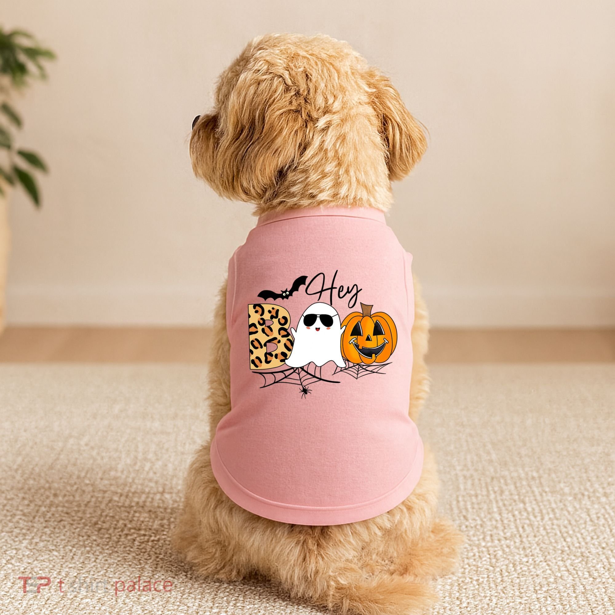 Cute Ghost Halloween Pumpkin Face Hey Boo Trendy Halloween Doggie Tank
