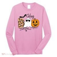 Cute Ghost Halloween Pumpkin Face Hey Boo Trendy Halloween Long Sleeve Shirt thumb 0