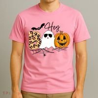 Cute Ghost Halloween Pumpkin Face Hey Boo Trendy Halloween T-Shirt thumb 3
