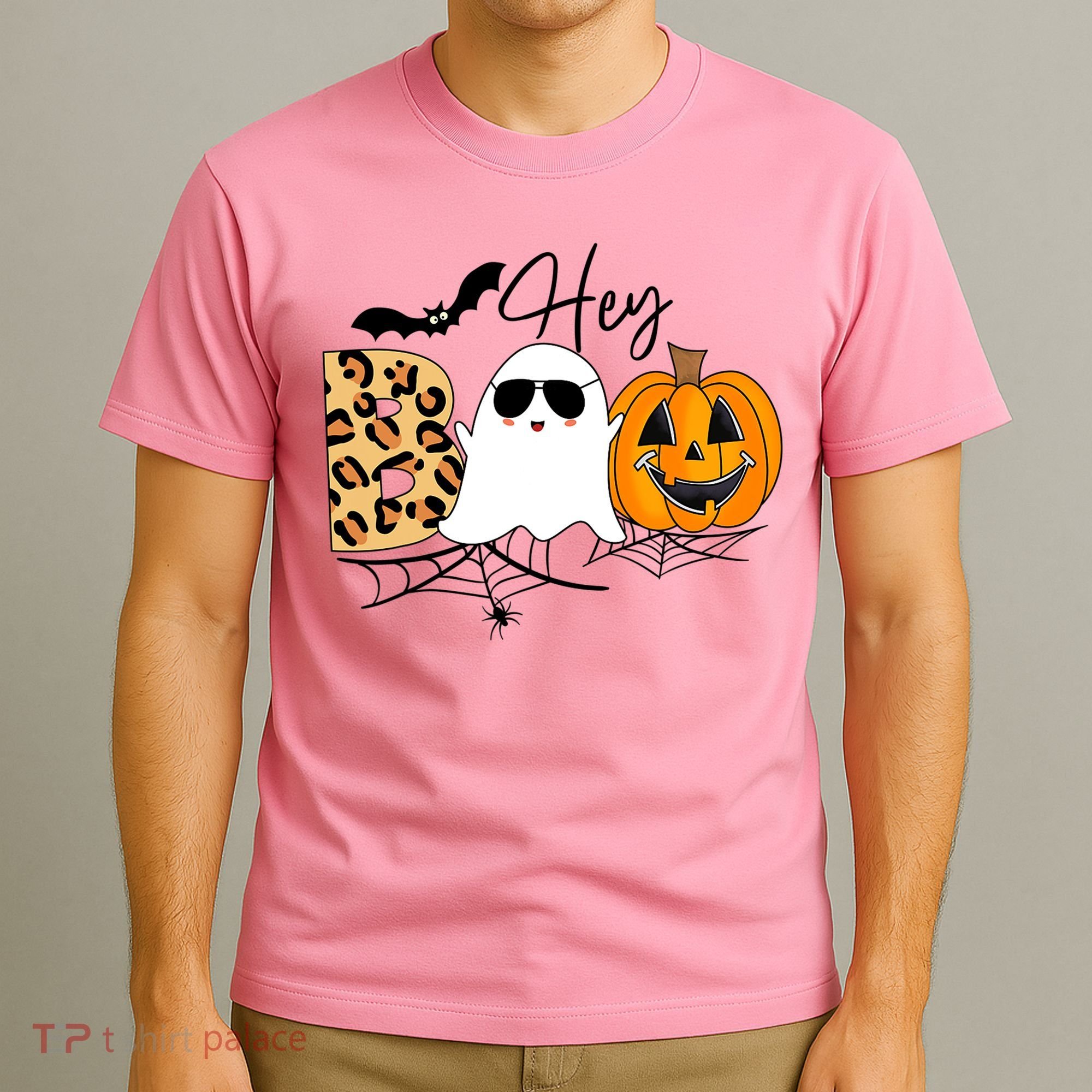 Cute Ghost Halloween Pumpkin Face Hey Boo Trendy Halloween T-Shirt