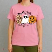 Cute Ghost Halloween Pumpkin Face Hey Boo Trendy Halloween T-Shirt thumb 4